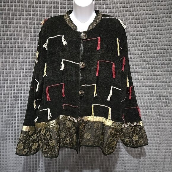 VTG Flashback Tassel Jacket Blazer SzXL Button Asian Artsy Punk Rock Goth Witchy - Picture 1 of 16